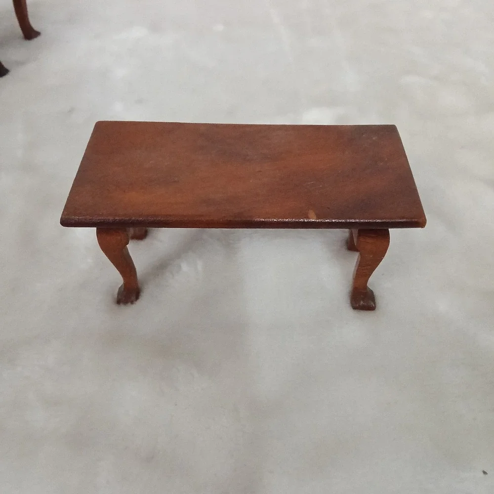 Vintage Miniature Wood Dollhouse Furniture Set 7pc Settee Chairs Tables Burgundy